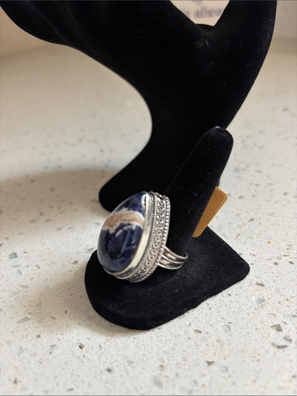 Teardrop Blue & White Sodalite Gemstone Ring Size 8 - Picture 3 of 8